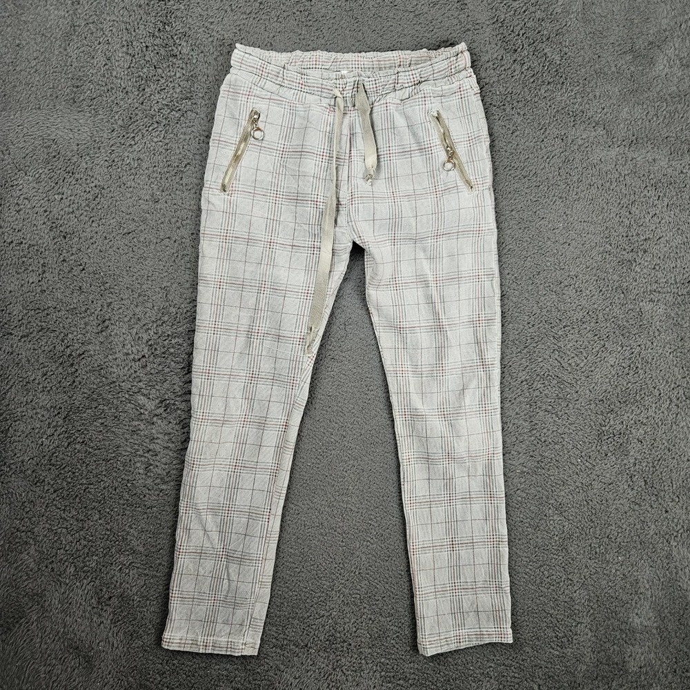 The Porter Collective XL Plaid‎ Jogger Pants Made in Italy Gray Beige